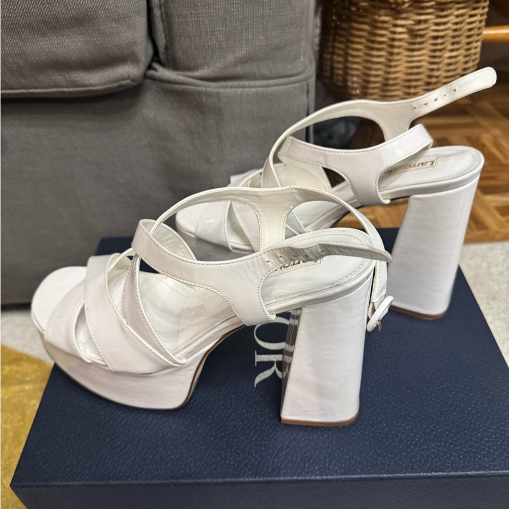 Larroude White Platform Heels with Criss-Cross Straps